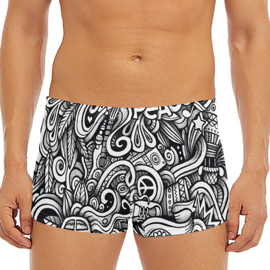 Graffiti Surfing Pattern Print Men's Short Boxer Briefs