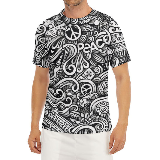 Graffiti Surfing Pattern Print Men's Short Sleeve Rash Guard