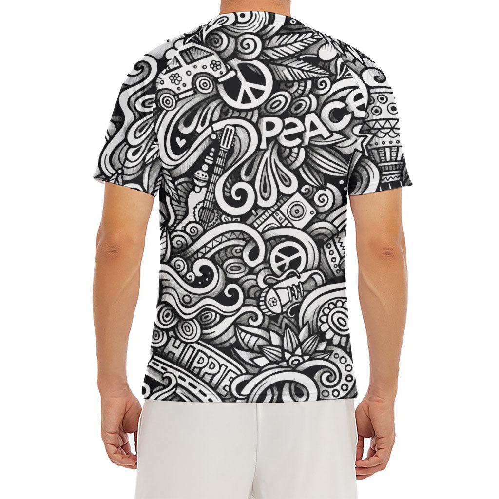 Graffiti Surfing Pattern Print Men's Short Sleeve Rash Guard