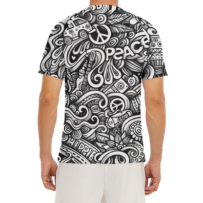 Graffiti Surfing Pattern Print Men's Short Sleeve Rash Guard