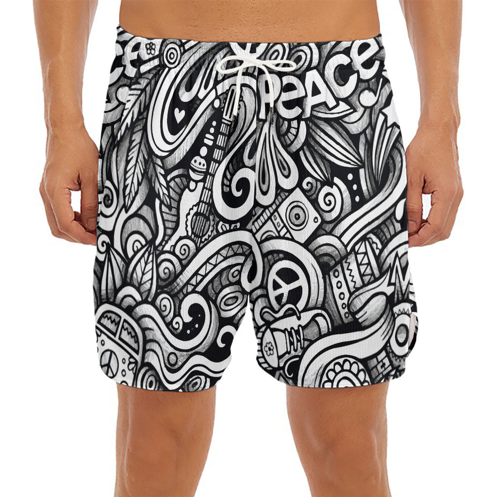 Graffiti Surfing Pattern Print Men's Split Running Shorts