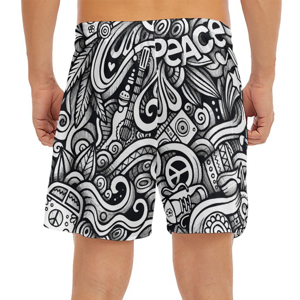Graffiti Surfing Pattern Print Men's Split Running Shorts
