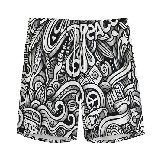 Graffiti Surfing Pattern Print Men's Sports Shorts