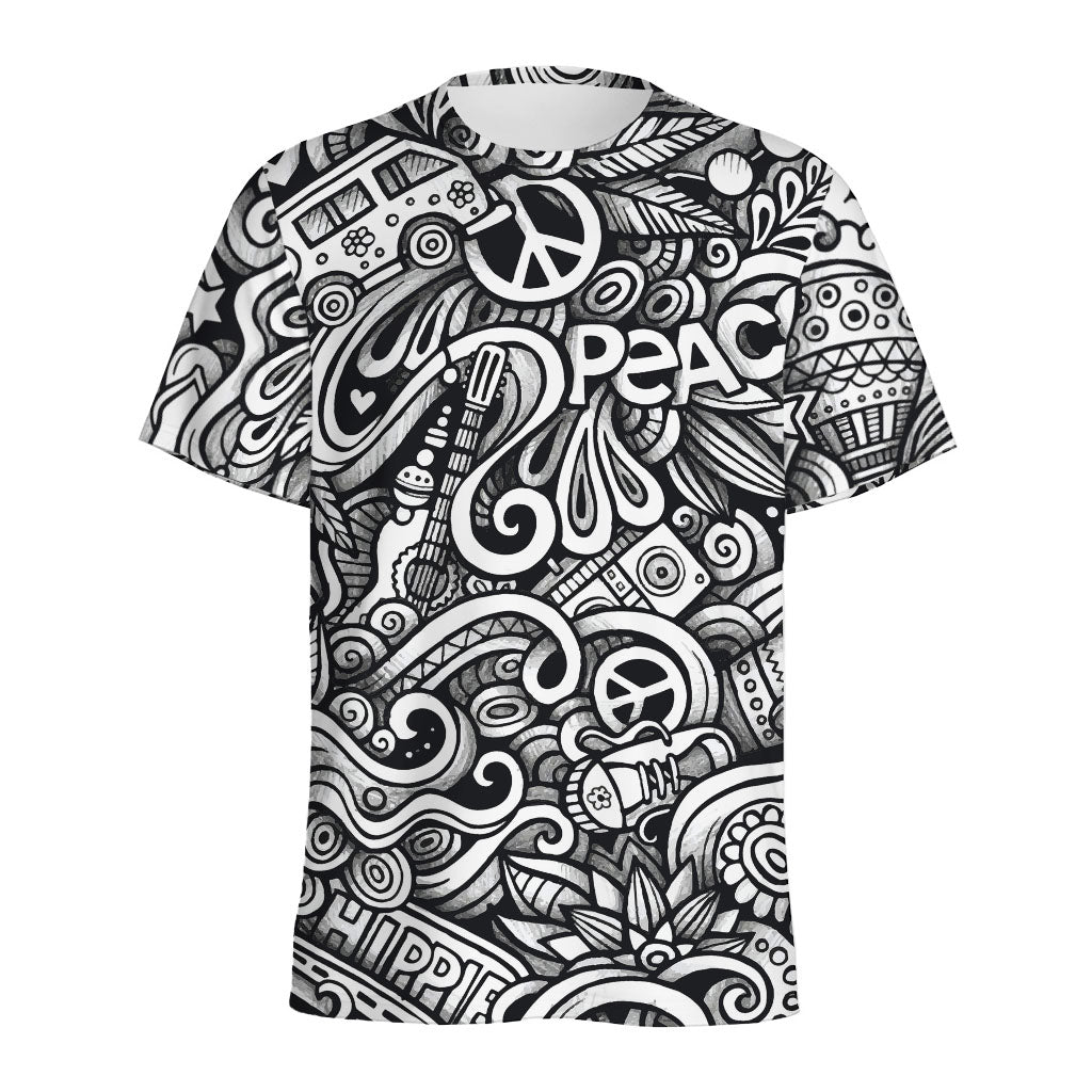 Graffiti Surfing Pattern Print Men's Sports T-Shirt