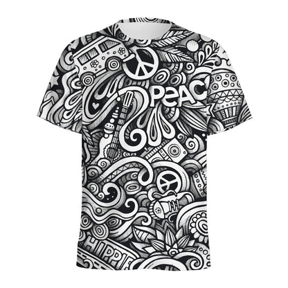 Graffiti Surfing Pattern Print Men's Sports T-Shirt