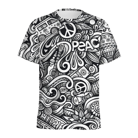 Graffiti Surfing Pattern Print Men's Sports T-Shirt