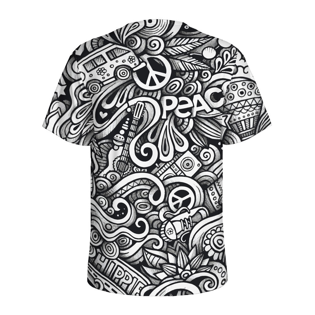 Graffiti Surfing Pattern Print Men's Sports T-Shirt