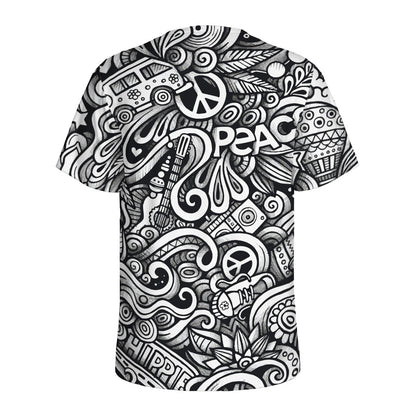 Graffiti Surfing Pattern Print Men's Sports T-Shirt