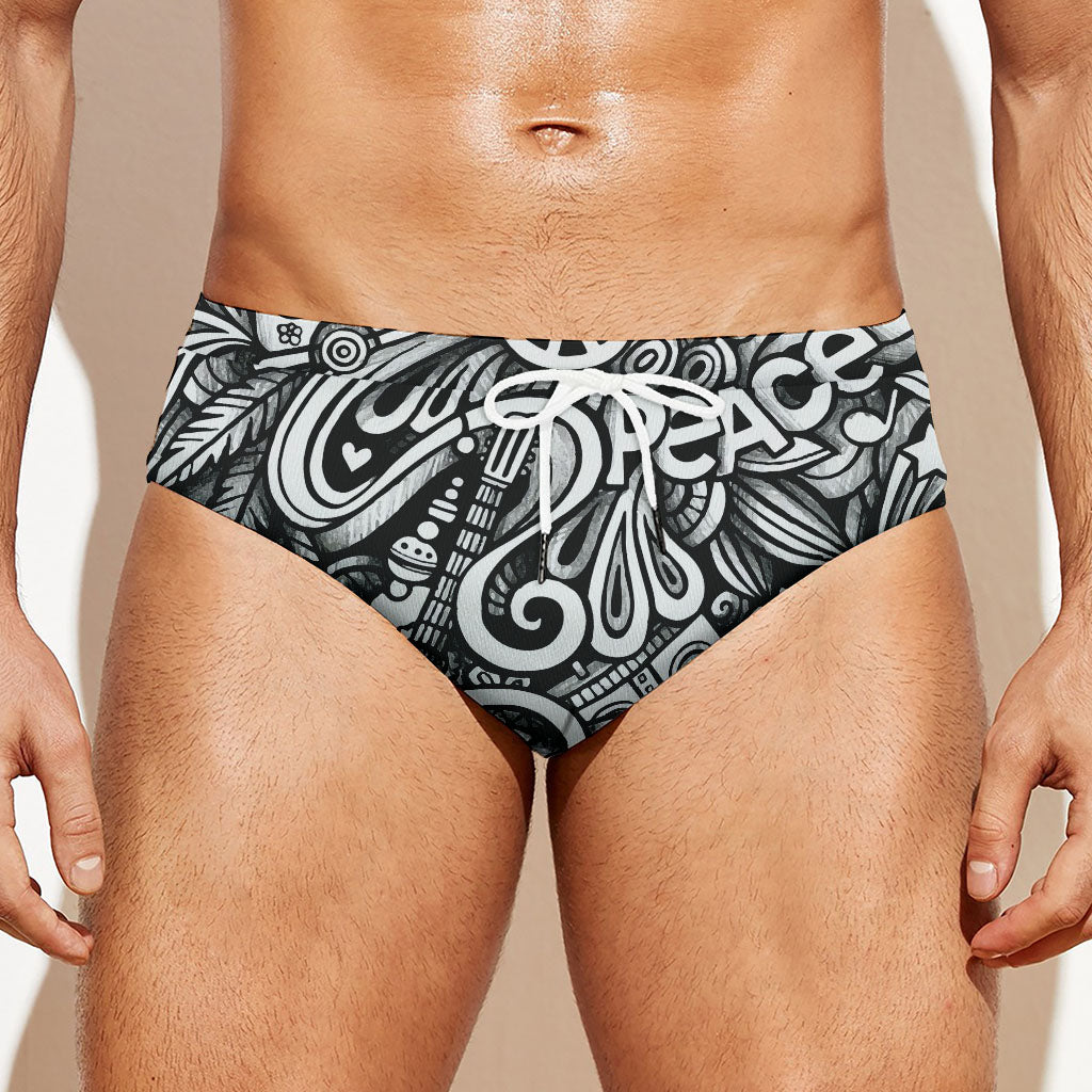 Graffiti Surfing Pattern Print Men's Swim Briefs