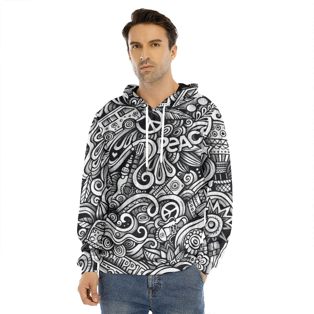 Graffiti Surfing Pattern Print Men's Velvet Pullover Hoodie
