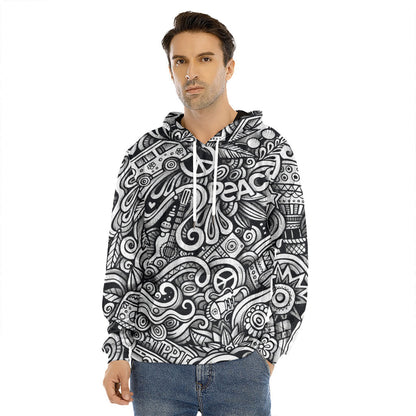 Graffiti Surfing Pattern Print Men's Velvet Pullover Hoodie