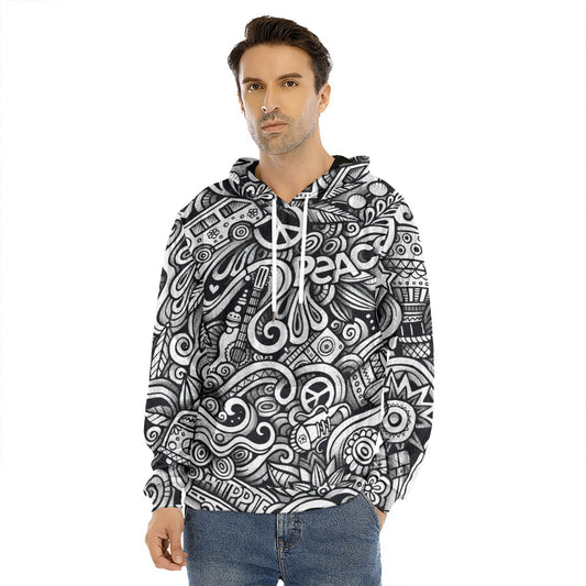 Graffiti Surfing Pattern Print Men's Velvet Pullover Hoodie