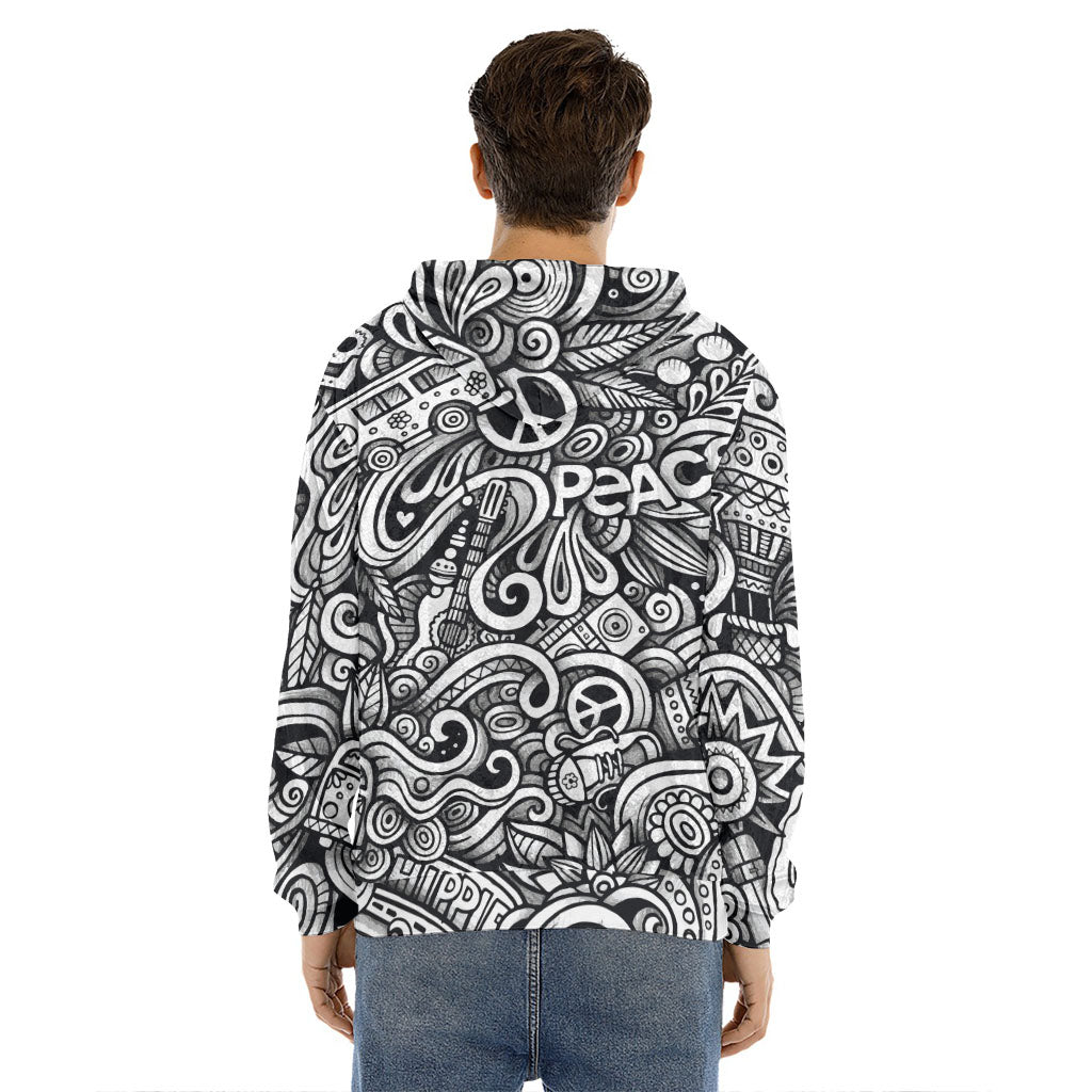 Graffiti Surfing Pattern Print Men's Velvet Pullover Hoodie