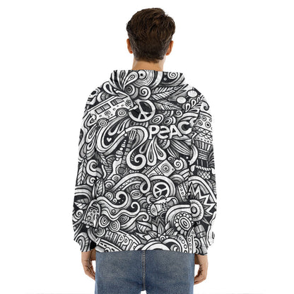 Graffiti Surfing Pattern Print Men's Velvet Pullover Hoodie