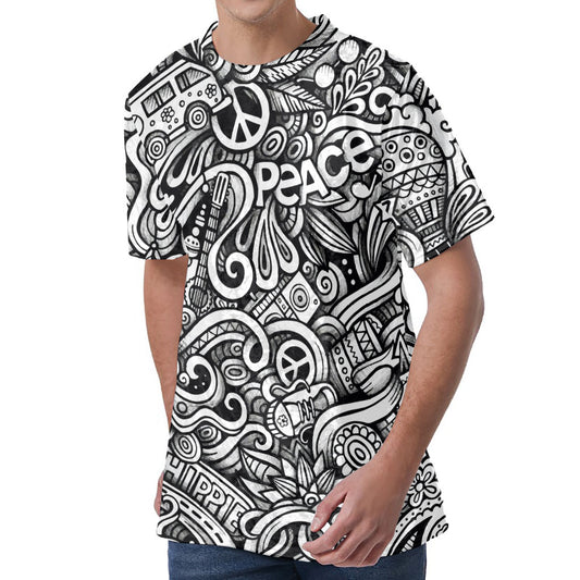 Graffiti Surfing Pattern Print Men's Velvet T-Shirt