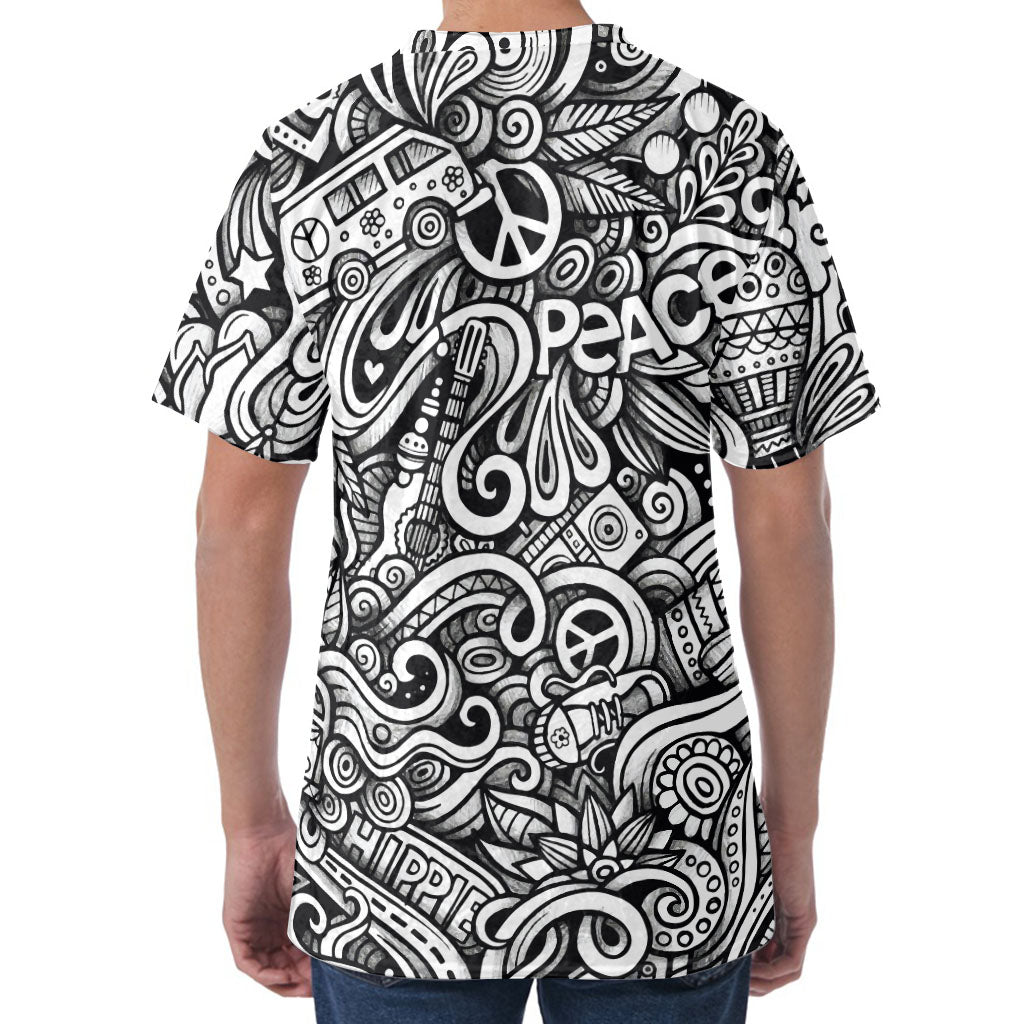 Graffiti Surfing Pattern Print Men's Velvet T-Shirt