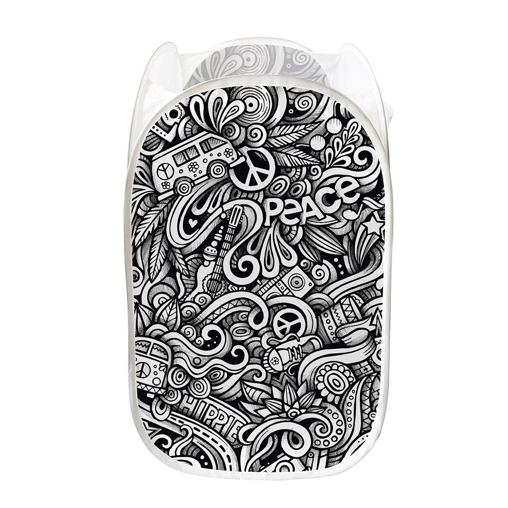 Graffiti Surfing Pattern Print Mesh Laundry Hamper