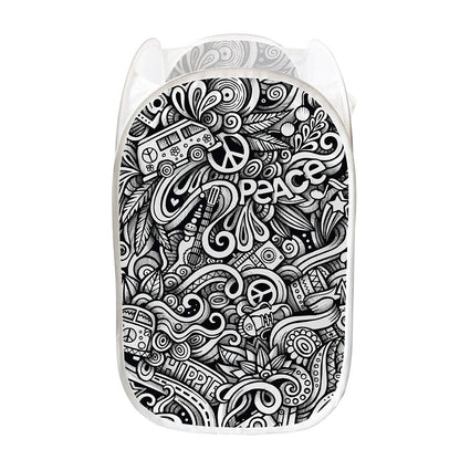 Graffiti Surfing Pattern Print Mesh Laundry Hamper