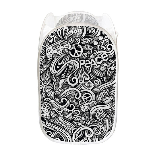 Graffiti Surfing Pattern Print Mesh Laundry Hamper