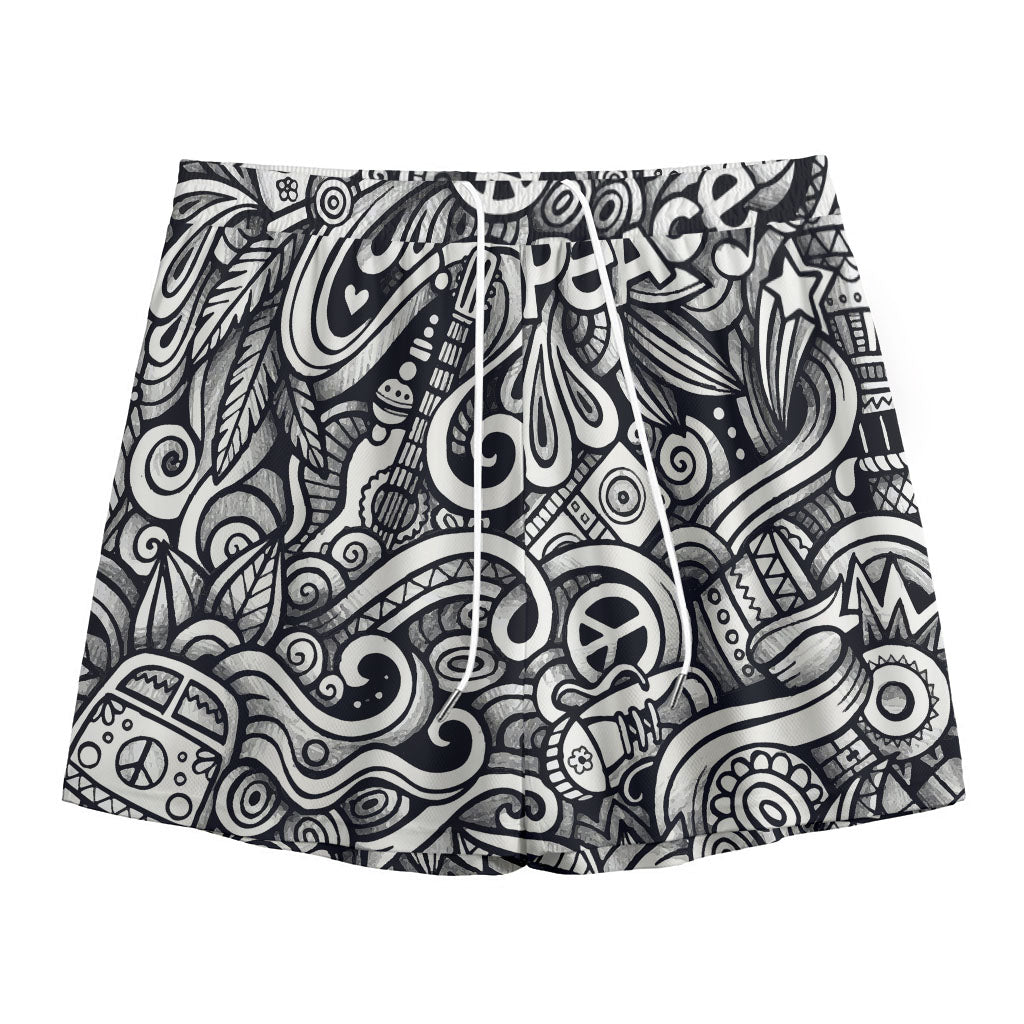 Graffiti Surfing Pattern Print Mesh Shorts