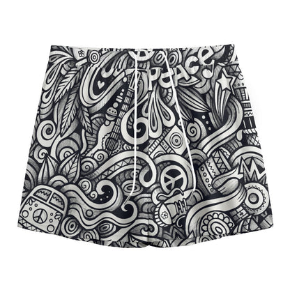 Graffiti Surfing Pattern Print Mesh Shorts