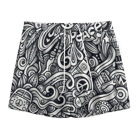 Graffiti Surfing Pattern Print Mesh Shorts