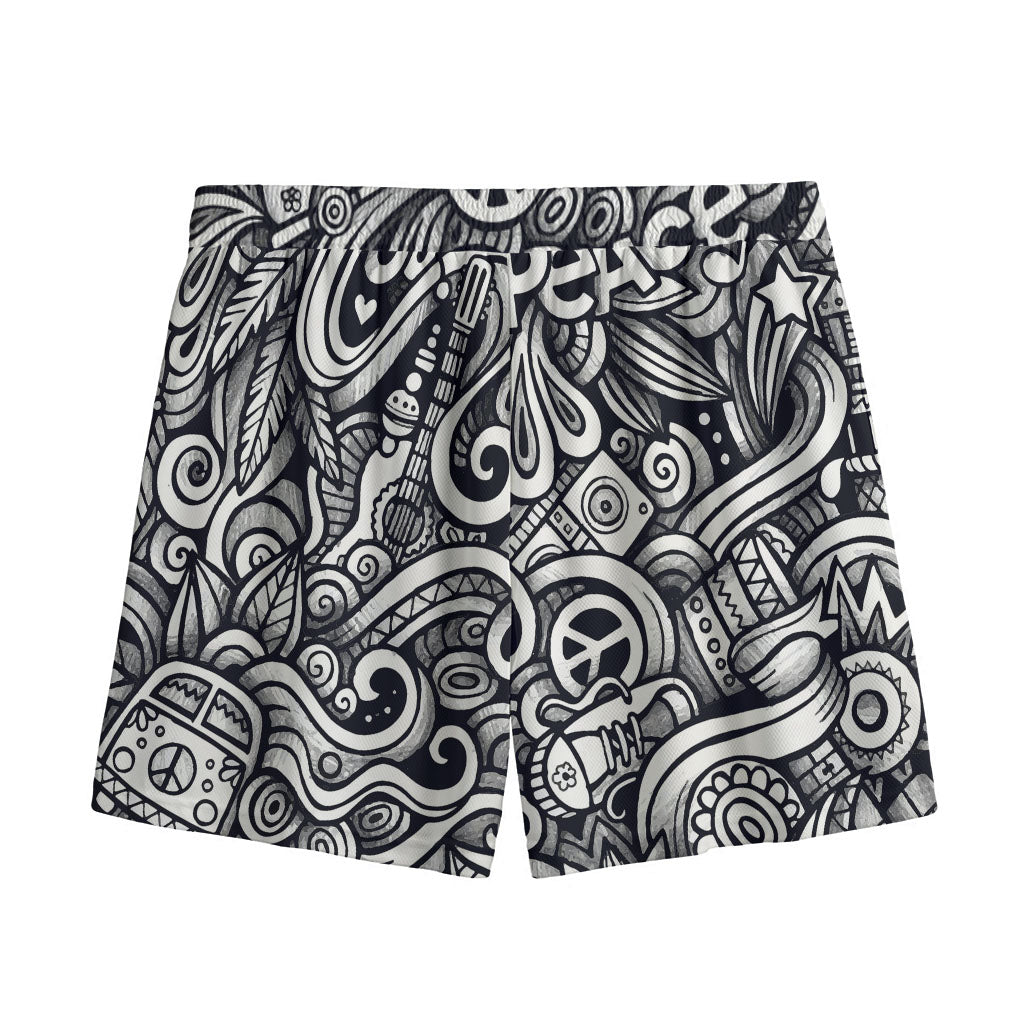 Graffiti Surfing Pattern Print Mesh Shorts