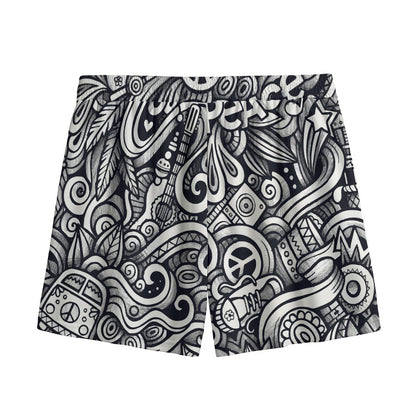 Graffiti Surfing Pattern Print Mesh Shorts