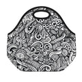 Graffiti Surfing Pattern Print Neoprene Lunch Bag