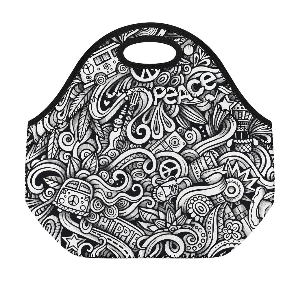 Graffiti Surfing Pattern Print Neoprene Lunch Bag