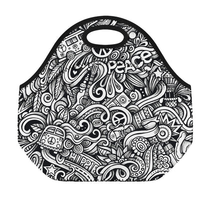 Graffiti Surfing Pattern Print Neoprene Lunch Bag