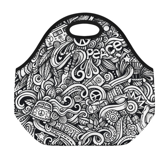 Graffiti Surfing Pattern Print Neoprene Lunch Bag