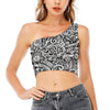 Graffiti Surfing Pattern Print One Shoulder Crop Top