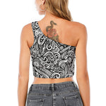 Graffiti Surfing Pattern Print One Shoulder Crop Top