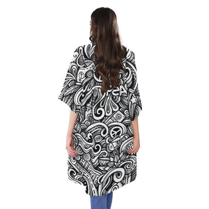 Graffiti Surfing Pattern Print Open Front Beach Cover Up