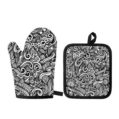 Graffiti Surfing Pattern Print Oven Mitt And Pot Holder Set
