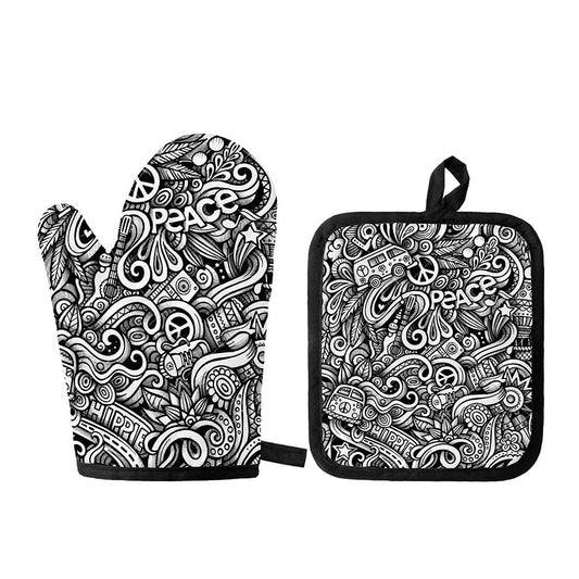 Graffiti Surfing Pattern Print Oven Mitt And Pot Holder Set