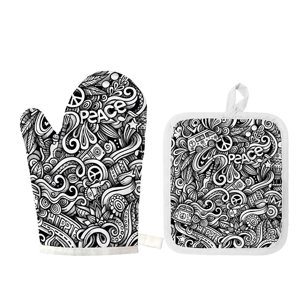 Graffiti Surfing Pattern Print Oven Mitt And Pot Holder Set