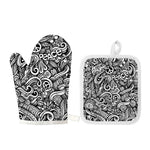 Graffiti Surfing Pattern Print Oven Mitt And Pot Holder Set
