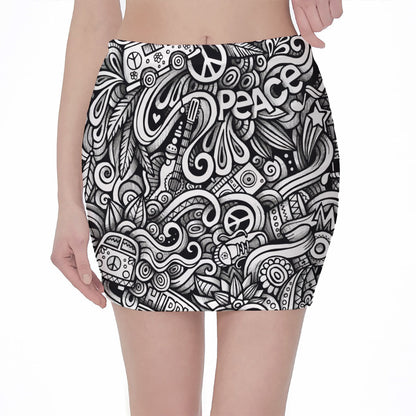 Graffiti Surfing Pattern Print Pencil Mini Skirt