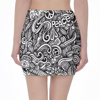 Graffiti Surfing Pattern Print Pencil Mini Skirt