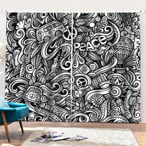 Graffiti Surfing Pattern Print Pencil Pleat Curtains