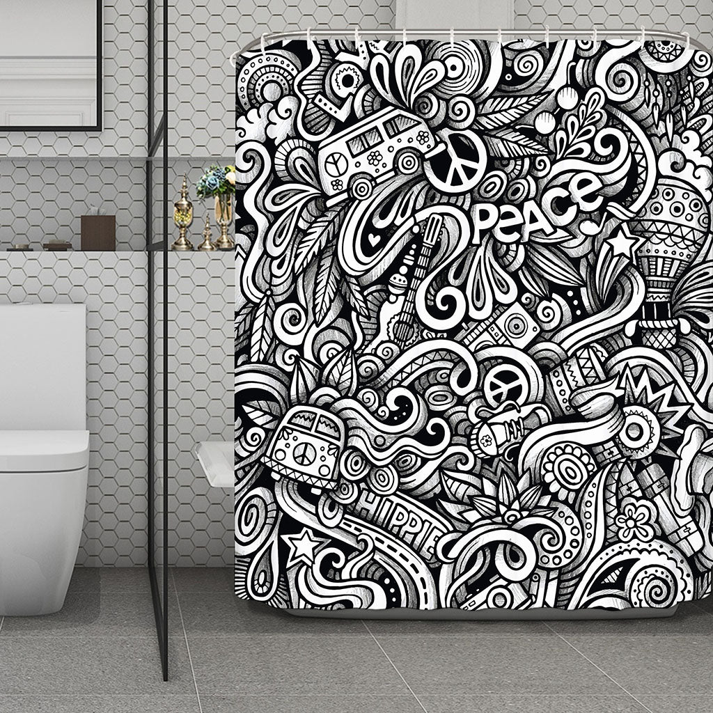 Graffiti Surfing Pattern Print Polyester Shower Curtain