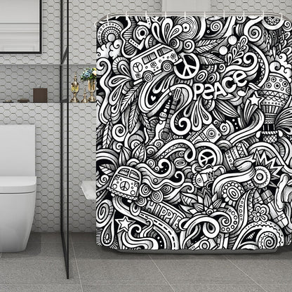 Graffiti Surfing Pattern Print Polyester Shower Curtain