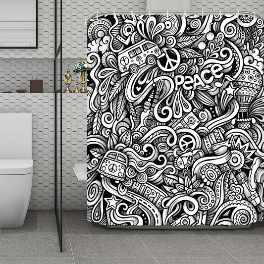 Graffiti Surfing Pattern Print Polyester Shower Curtain