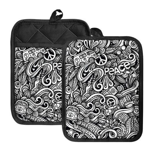 Graffiti Surfing Pattern Print Pot Holders With Pocket