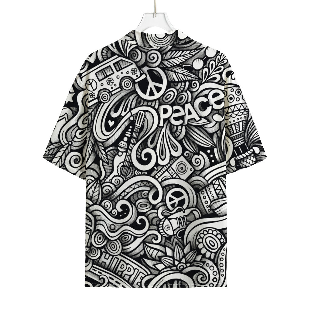 Graffiti Surfing Pattern Print Rayon Hawaiian Shirt