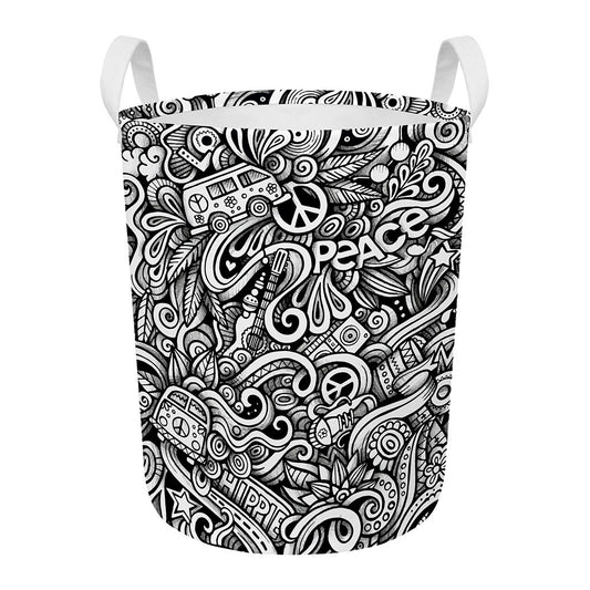 Graffiti Surfing Pattern Print Round Laundry Basket