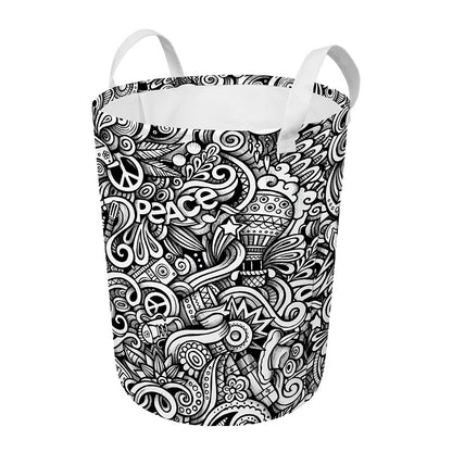Graffiti Surfing Pattern Print Round Laundry Basket