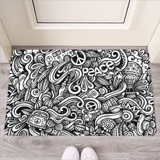 Graffiti Surfing Pattern Print Rubber Doormat